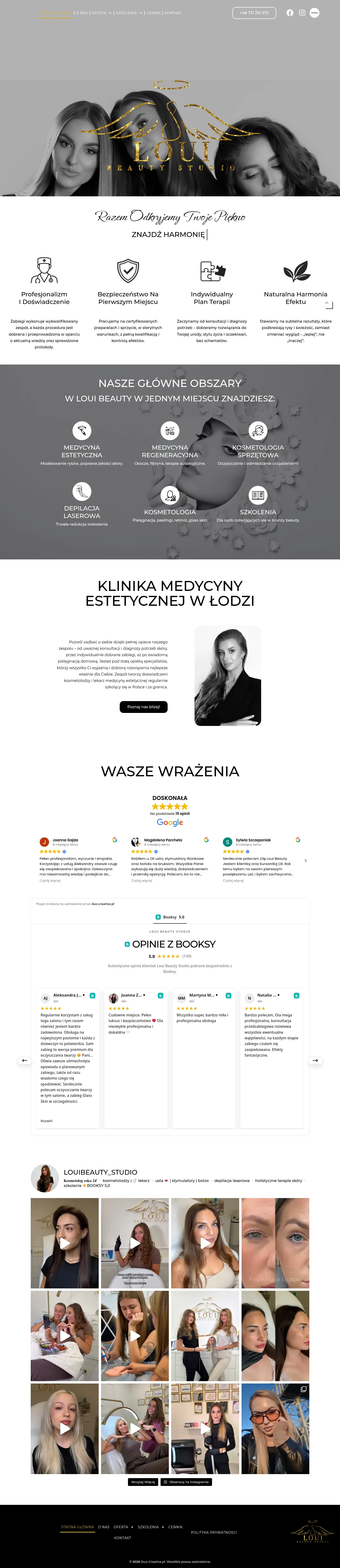 Widok strony internetowej LOUI Beauty Studio